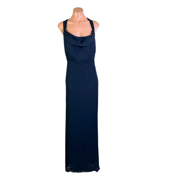 Thread Bridesmaid TH065 Chiffon Off Shoulder Maxi Dress Midnight Blue 24 W NWT - Picture 9 of 9